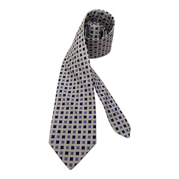 TIE RACK LONDON White Flower Print Luxury Designer Cotton Tie Italy W: 3.25" NWT - Picture 1 of 6